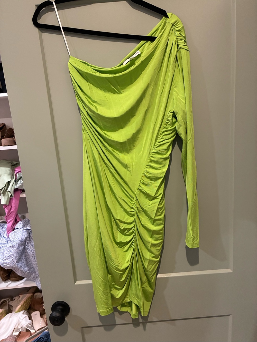 Atlein Collective One Shoulder Dress in Green XLarge Womens Jersey Mini